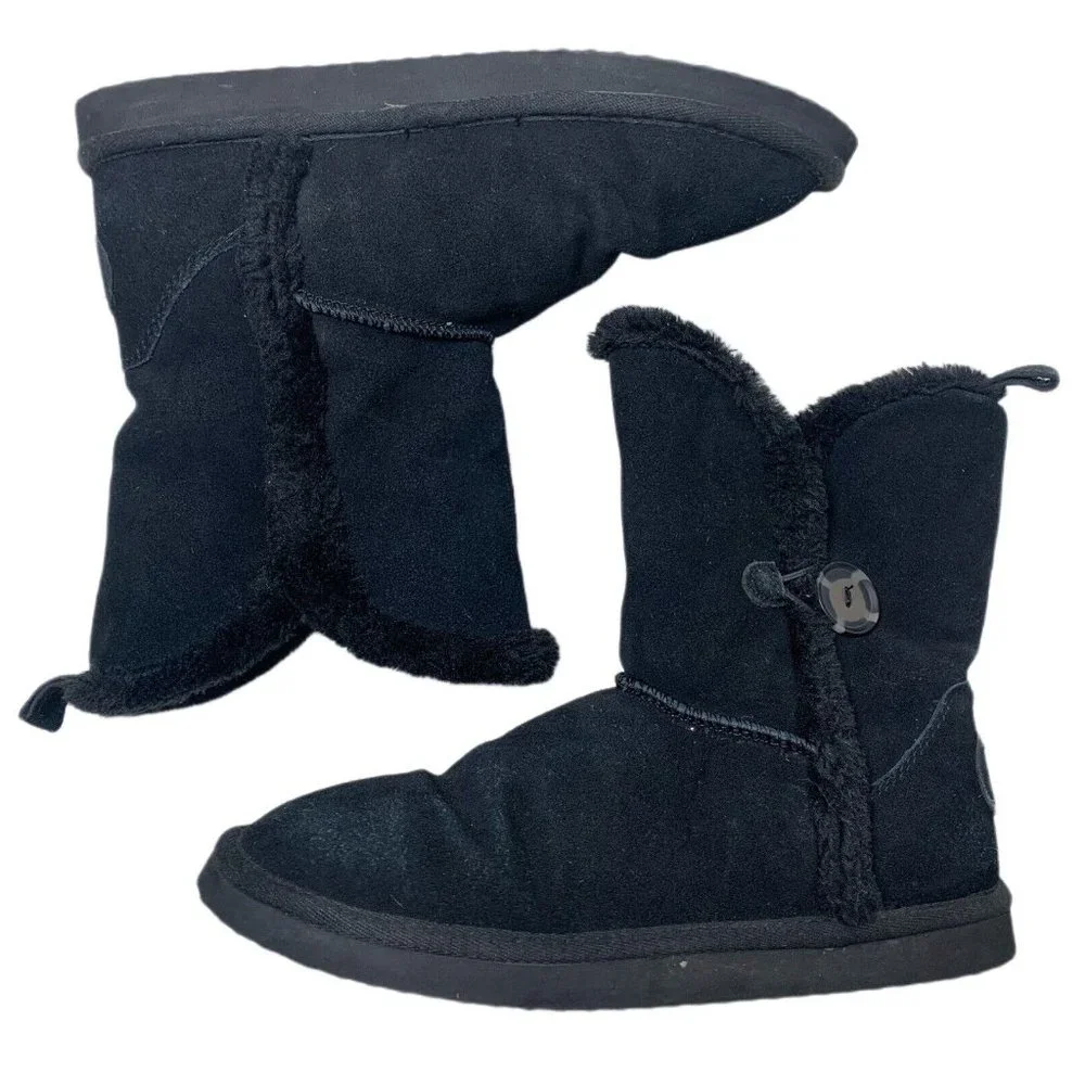 American Eagle Womens 9 Boots Black Suede Pull On Shearling Style Faux Fur Lined - Picture 6 of 8